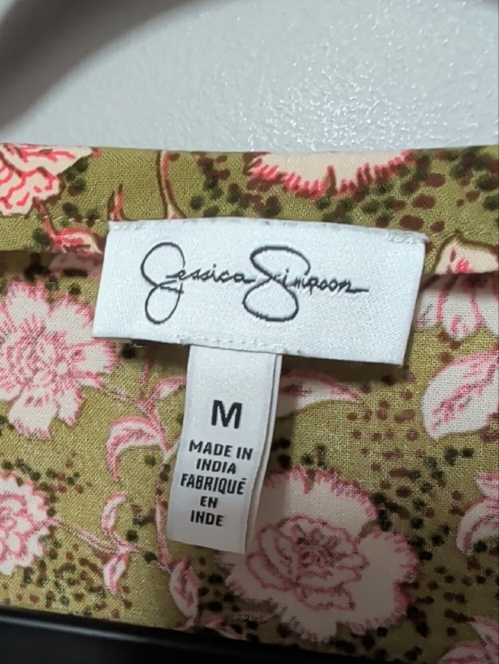 Jessica Simpson Olive and Pink Floral Scoop Neck Blouse - Picture 2 of 8